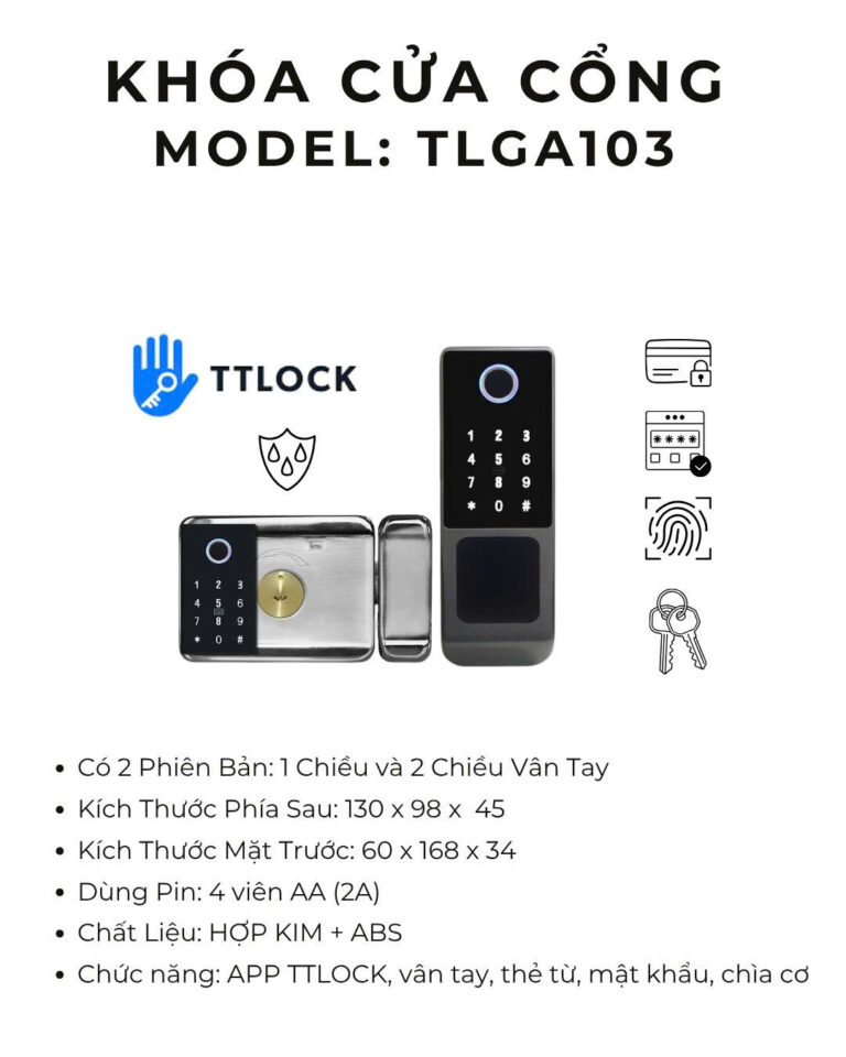 Khoá Vân Tay Cửa Cổng 2 chiều TTLOCK TLGA103 Khoá Vân Tay Cửa Cổng 2 chiều TTLOCK TLGA103