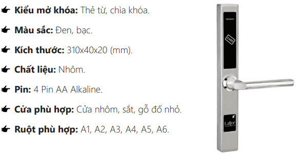 Khoá Khách Sạn Cửa Nhôm Thẻ Từ Laffer DSH18