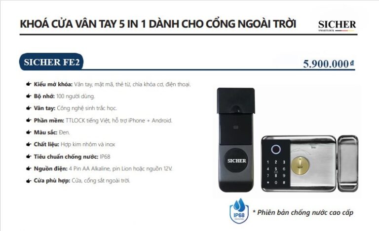 Khoá Vân Tay Cửa Cổng Ngoài Trời 2 Chiều SICHER FE2 INOX 304 (Phiên Bản 2025)